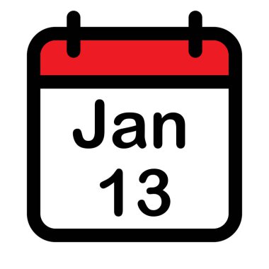 13 Ocak tarihli takvim simgesi, vektör illüstrasyonu