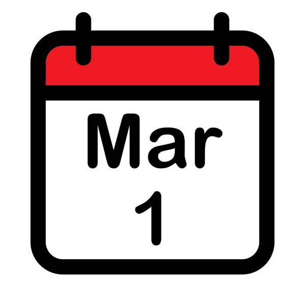 Calendar Icon First March Vector Illustration — Vetor de Stock