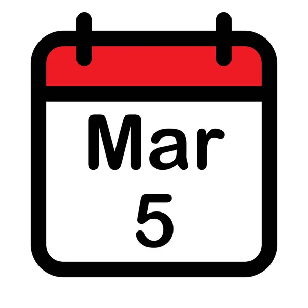 Calendar Icon Fifth March Vector Illustration — Vetor de Stock