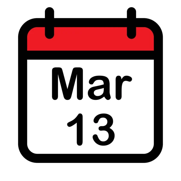 Calendar Icon Thirteenth March Vector Illustration — Vetor de Stock