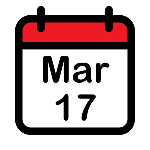 Calendar Icon Seventeenth March Vector Illustration — Vetor de Stock