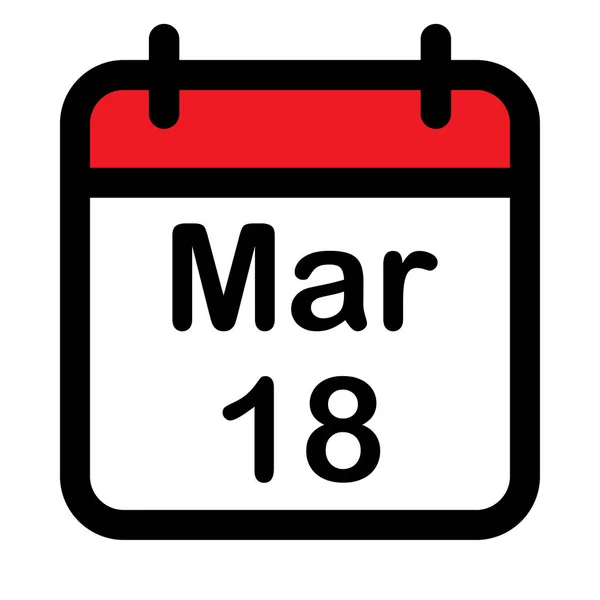 Calendar Icon Eighteenth March Vector Illustration — Vetor de Stock