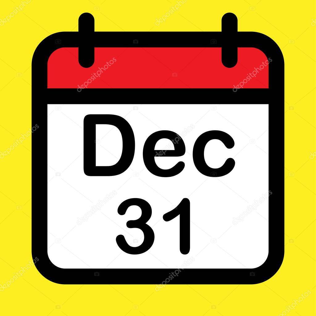 Calendar icon thirty first December, vector illustration