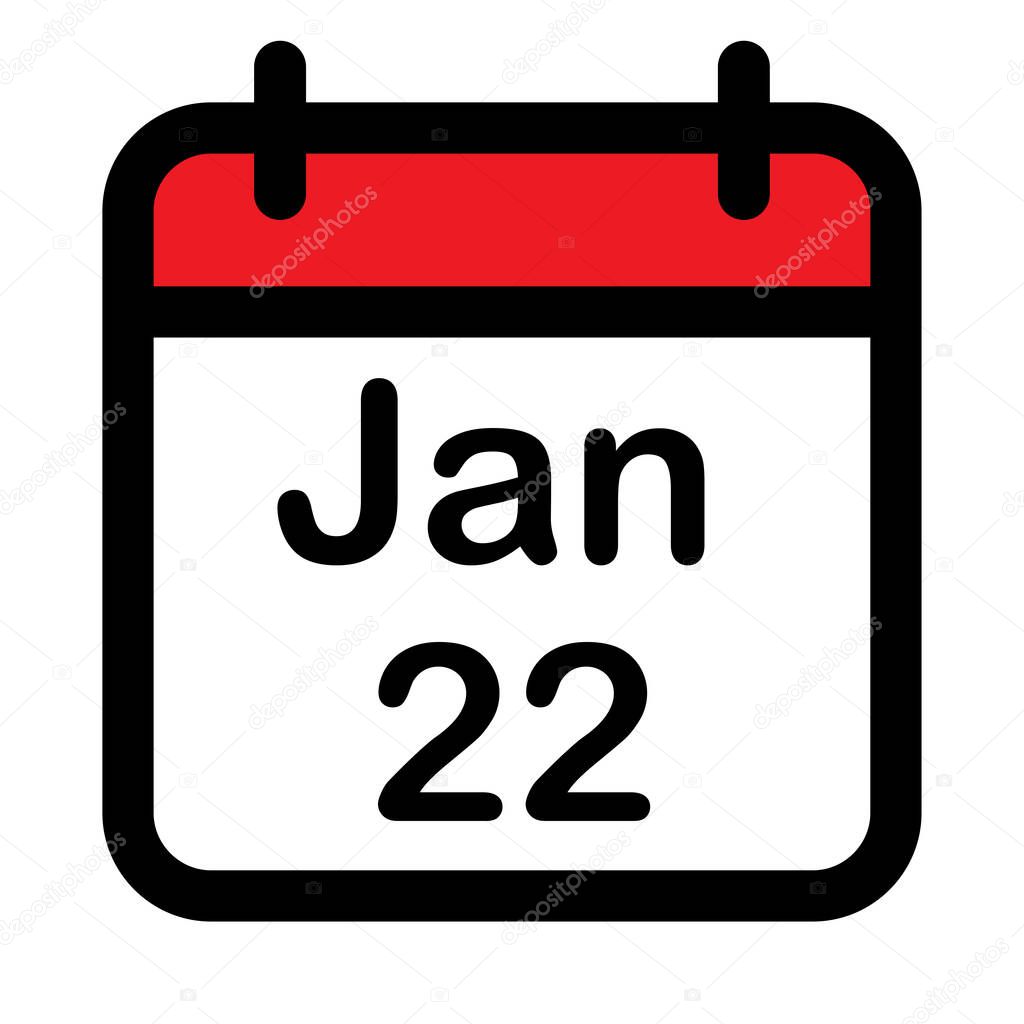 Calendar icon with twenty second January, vector illustration