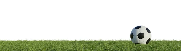 足球在草地上的全景背景与空间为您的文字 照片现实3D渲染 — 图库照片