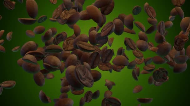 Jumping Coffee Beans Green Gradient Background Vignette Slow Motion Food — Stockvideo