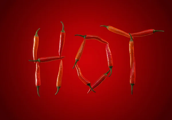 Word Hot Written Chili Peppers Red Gradient Background Rendering — Stock Photo, Image