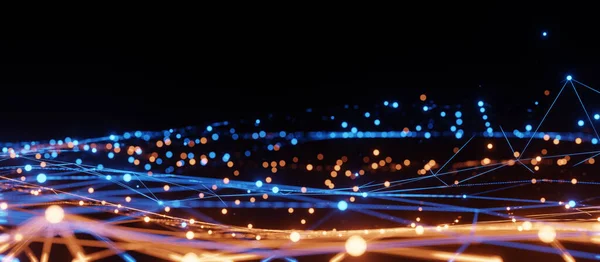 Niebiesko Pomarańczowa Siatka Oświetleniowa Technologia Komunikacji Dla Biznesu Internetowego Globalna — Zdjęcie stockowe