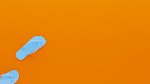 Orangefarbene Strandsandalen Auf Orangefarbenem Hintergrund Draufsicht Animation Nahtlose Schleife — Stockvideo
