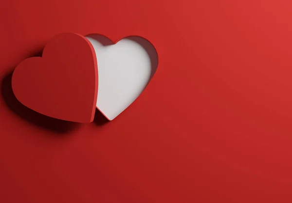 Открытая Подарочная Коробка Пакет Форме Красного Сердца Красном Фоне Имитация — стоковое фото