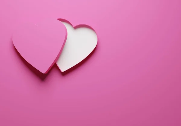 Открытая Подарочная Коробка Пакет Форме Розового Сердца Розовом Фоне Имитация — стоковое фото