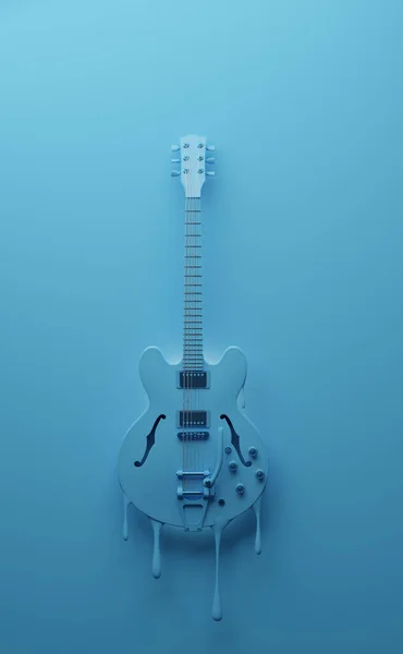 Melted Old Blue Jazz Guitar Blue Background Music Concept Rendering — Stock Photo, Image