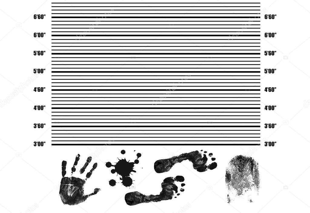 Police Lineup Background with fingerprint, handprint,footprint and splatter