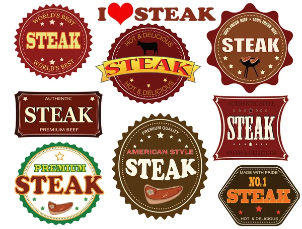 Ensemble d'étiquettes de steak — Image vectorielle