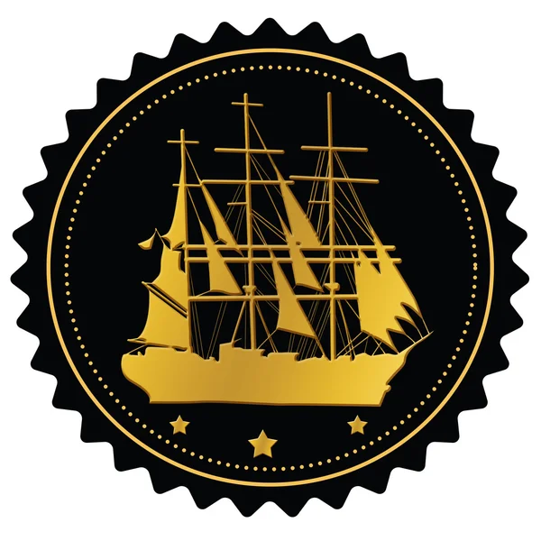 Label with gold sailing ship — Stock Vector