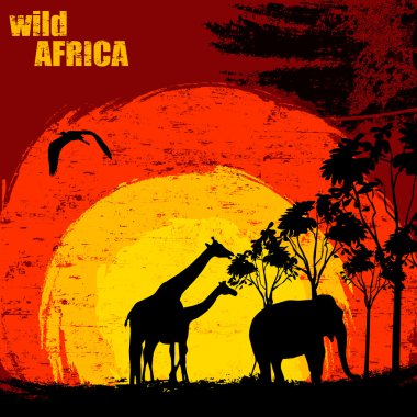 Vahşi Afrika günbatımı vektör çizim