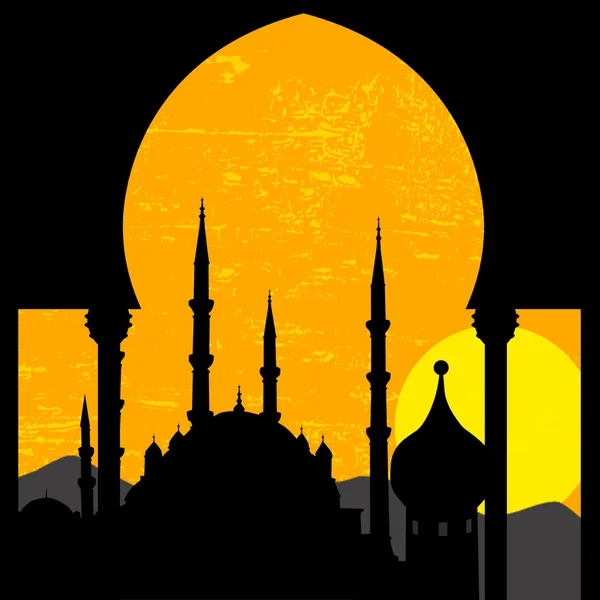 Oriental sunset with mosque — Stock Vector