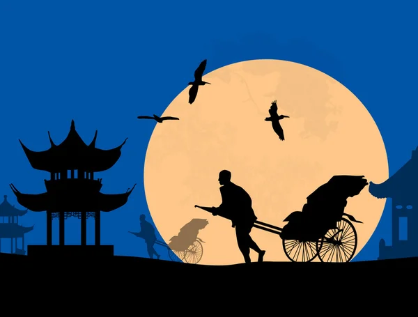 Chinese riksja in oude Peking — Stockvector