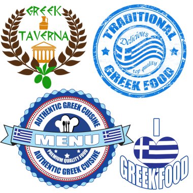 otantik Yunan Gıda damga ve etiketleri kümesi