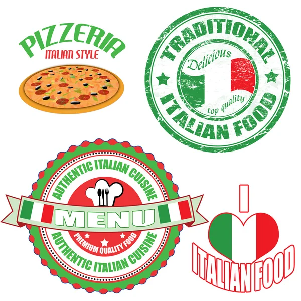 Set de auténticos sellos y etiquetas de comida italiana — Vector de stock