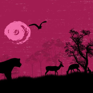 Africa safari silhouettes of wild animals