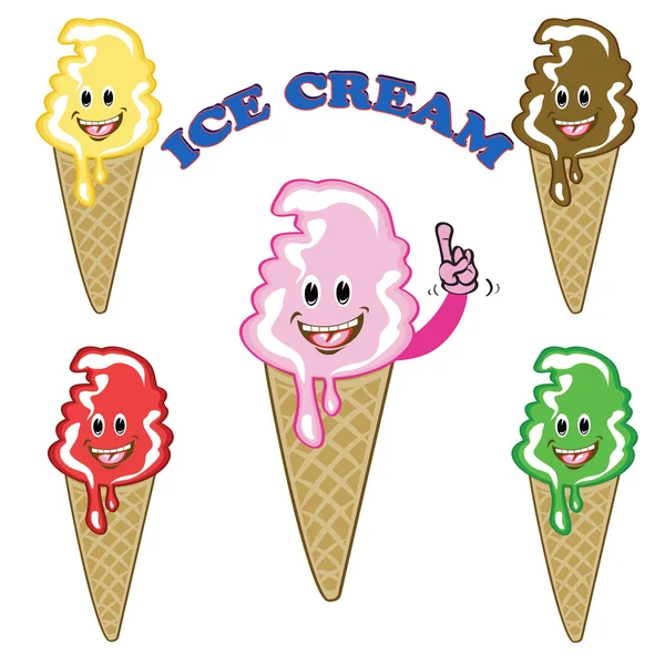 Ensemble de mascottes heureux de crème glacée dessin animé — Image vectorielle