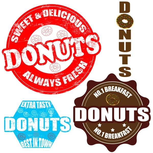Serie von Donuts-Marken und Etiketten — Stockvektor