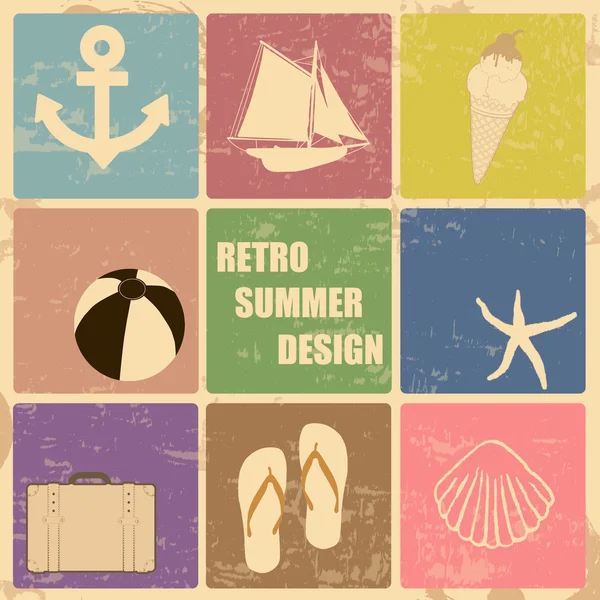 Retro cartel de verano hecho de iconos — Vector de stock