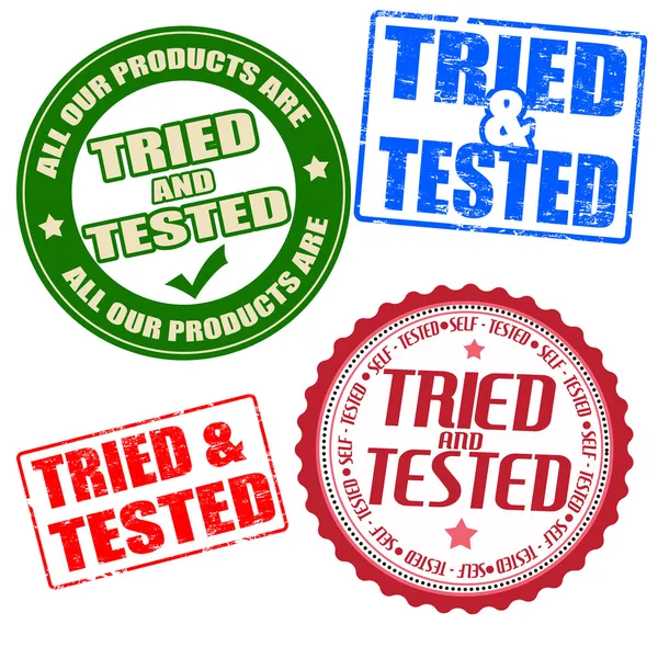 Set of self tried and tested stamps and labels — Stock Vector