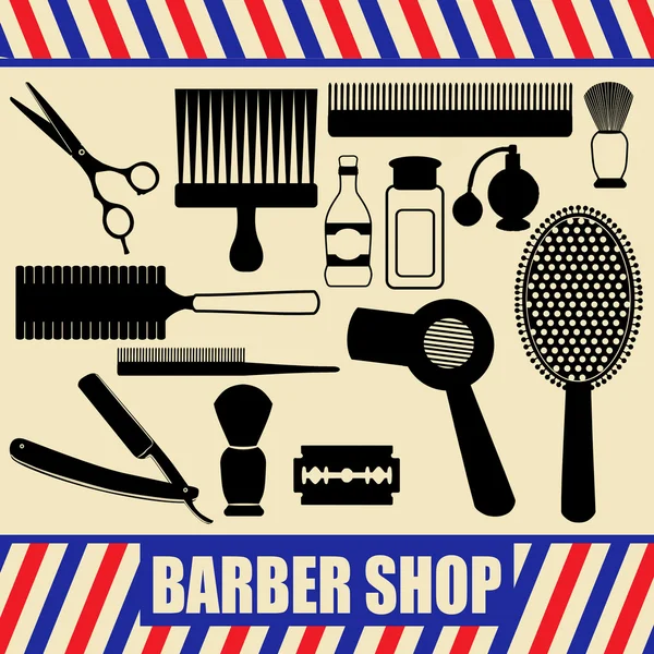 Vintage barber en kapper silhouet set — Stockvector