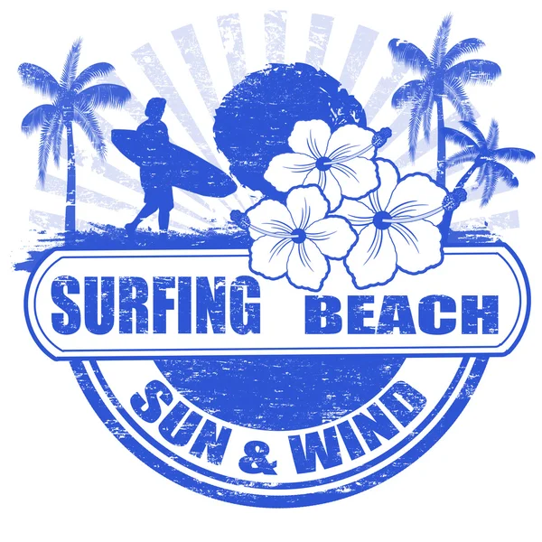 Surfing beach stamp — Stock Vector