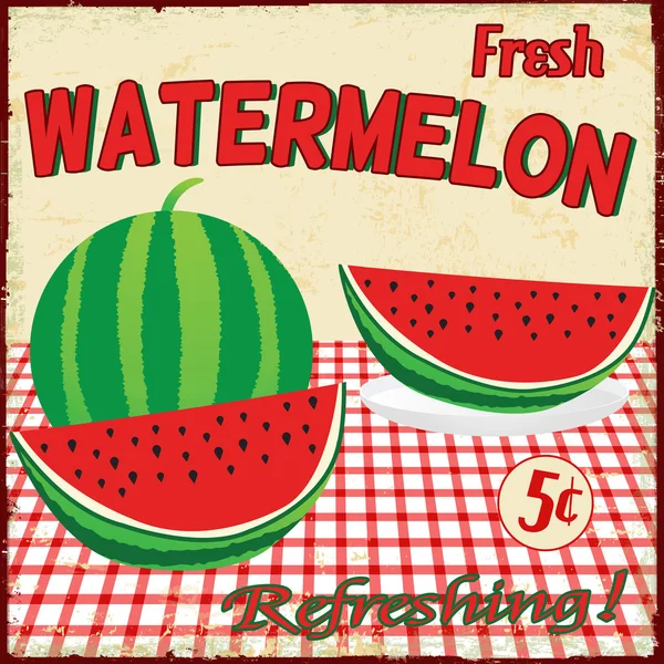 Watermelon vintage poster — Stock Vector
