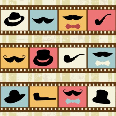 film şeritleri, bıyıklar şapka ve borular ile Retro arka plan