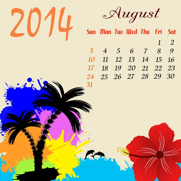 Calendar for 2014 August — Stock Vector
