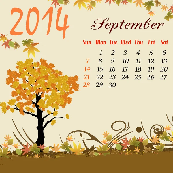Календар на 2014 вересень — стоковий вектор