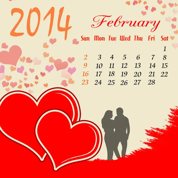 Calendario 2014 febrero — Archivo Imágenes Vectoriales