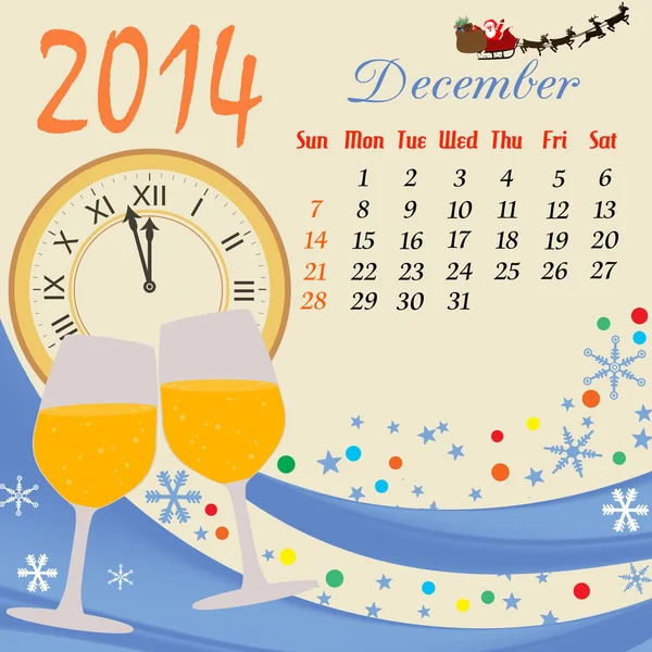 Calendrier pour 2014 décembre — Image vectorielle