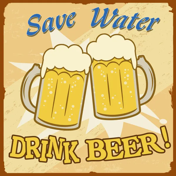 Zapisz wody pić piwo plakat vintage — Wektor stockowy