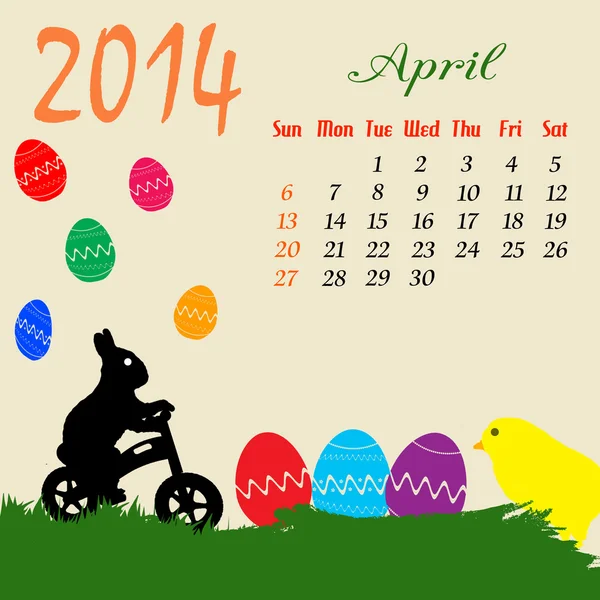 Calendário para 2014 Abril — Vetor de Stock