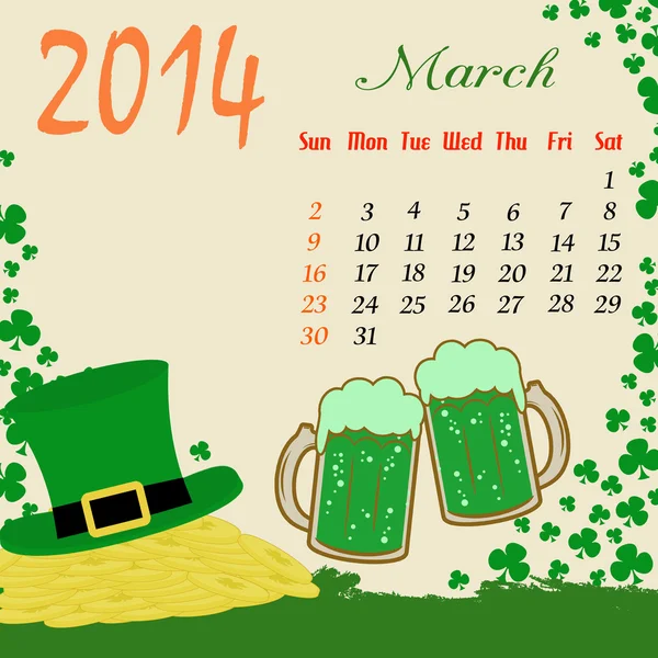 Kalender für den März 2014 — Stockvektor