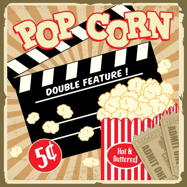 Popcorn z klapy zarządu i film bilety sztuka plakatu — Wektor stockowy