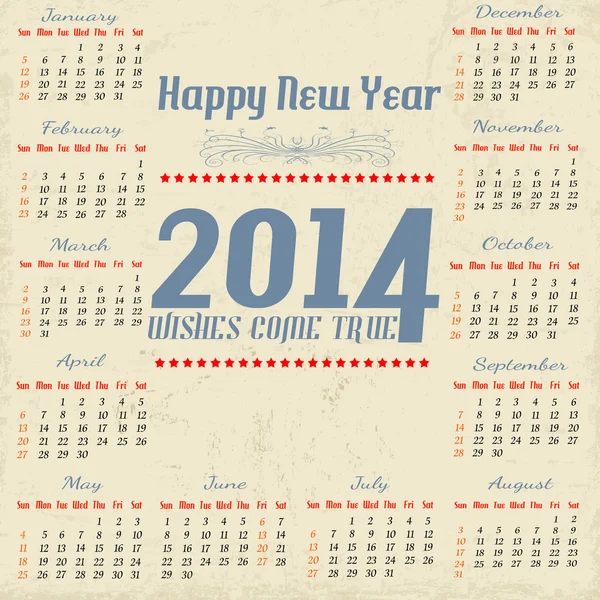 Año añejo 2014 calendario — Vector de stock