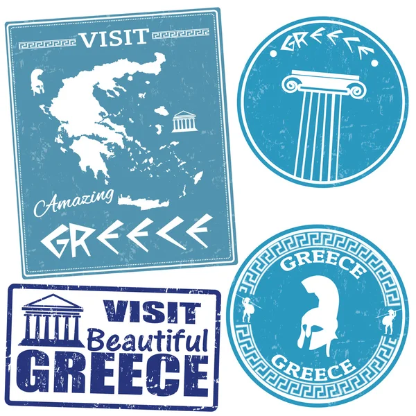 Conjunto de sellos de viaje a Grecia — Vector de stock