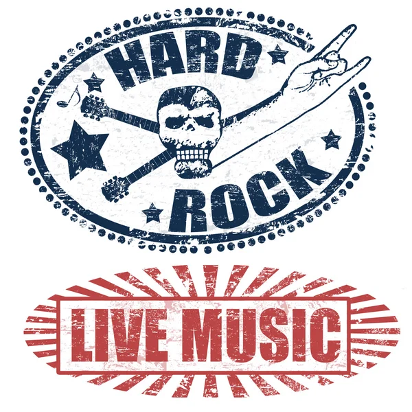 Élő zene és a hard rock bélyegek — Stock Vector