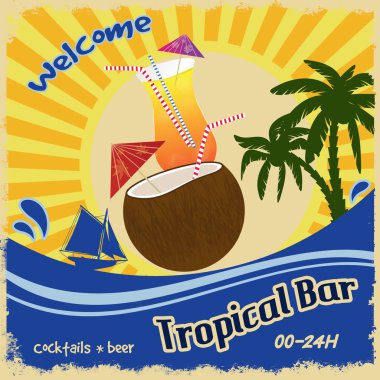 Retro poster için tropikal bar