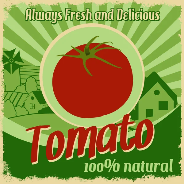Cartaz vintage para fazenda de tomate — Vetor de Stock