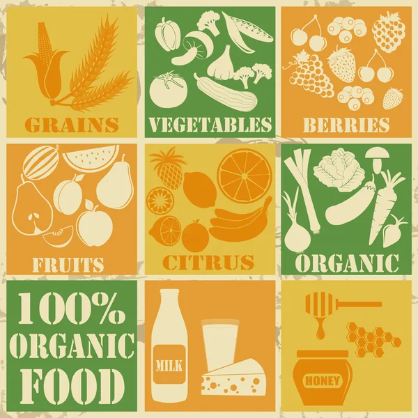 Conjunto de iconos de alimentos orgánicos y saludables — Archivo Imágenes Vectoriales