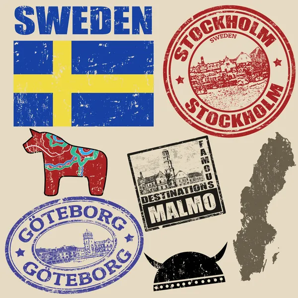 Set med Sverige frimärken — Stock vektor