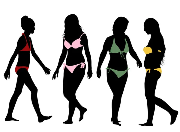 Silhouetten van bikini meisjes — Stockvector