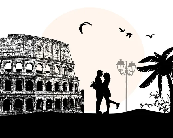 Silueta de pareja en Roma — Vector de stock